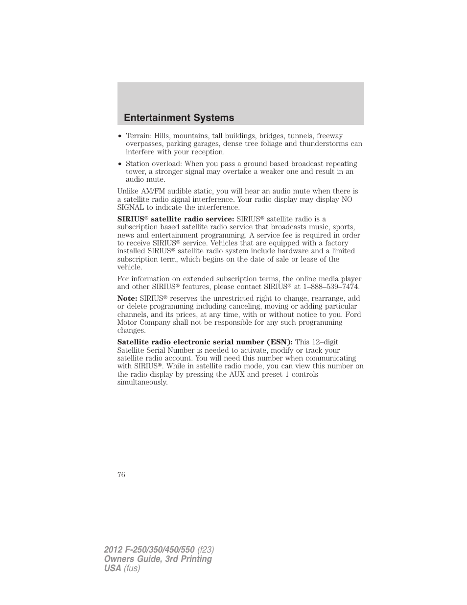 Entertainment systems | FORD 2012 F-550 v.3 User Manual | Page 76 / 450