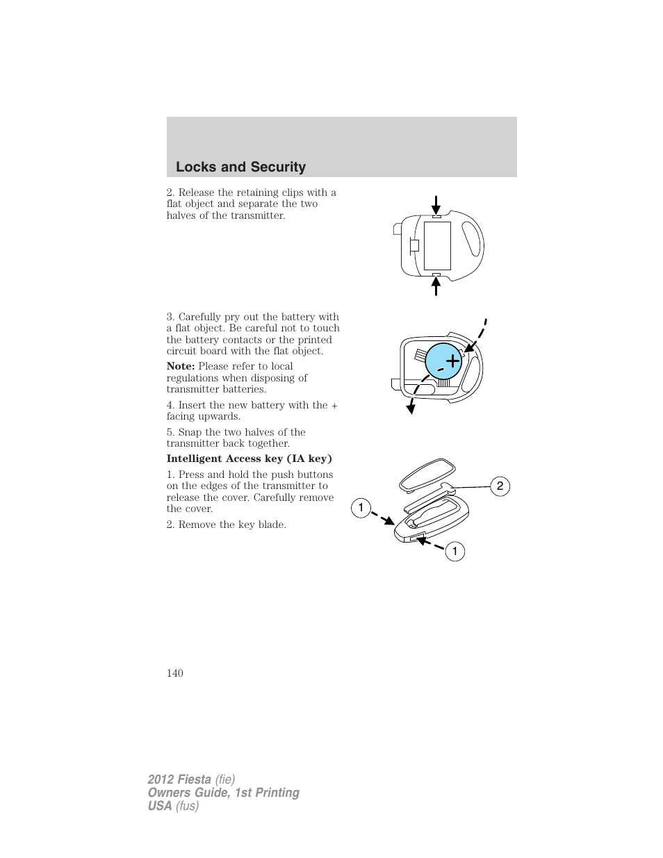 Locks and security | FORD 2012 Fiesta v.1 User Manual | Page 140 / 356