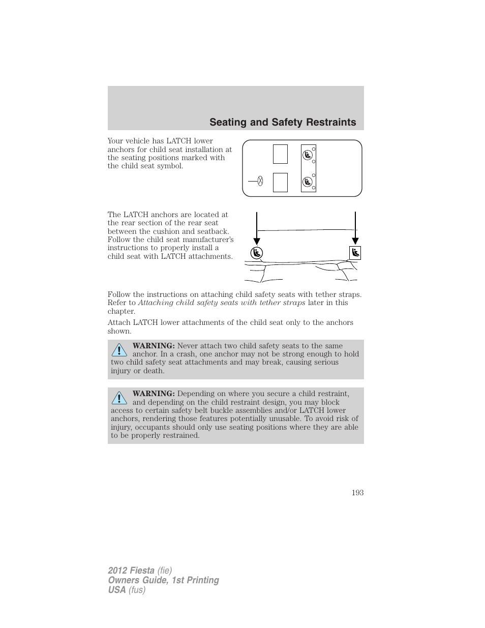 Seating and safety restraints | FORD 2012 Fiesta v.1 User Manual | Page 193 / 356