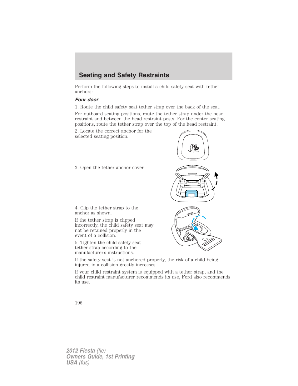 Four door, Seating and safety restraints | FORD 2012 Fiesta v.1 User Manual | Page 196 / 356