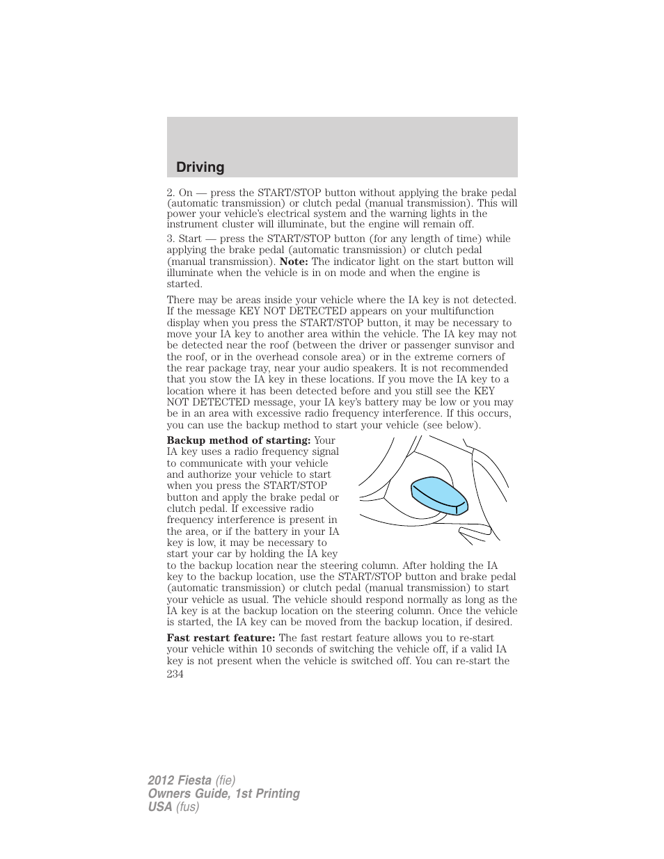 Driving | FORD 2012 Fiesta v.1 User Manual | Page 234 / 356