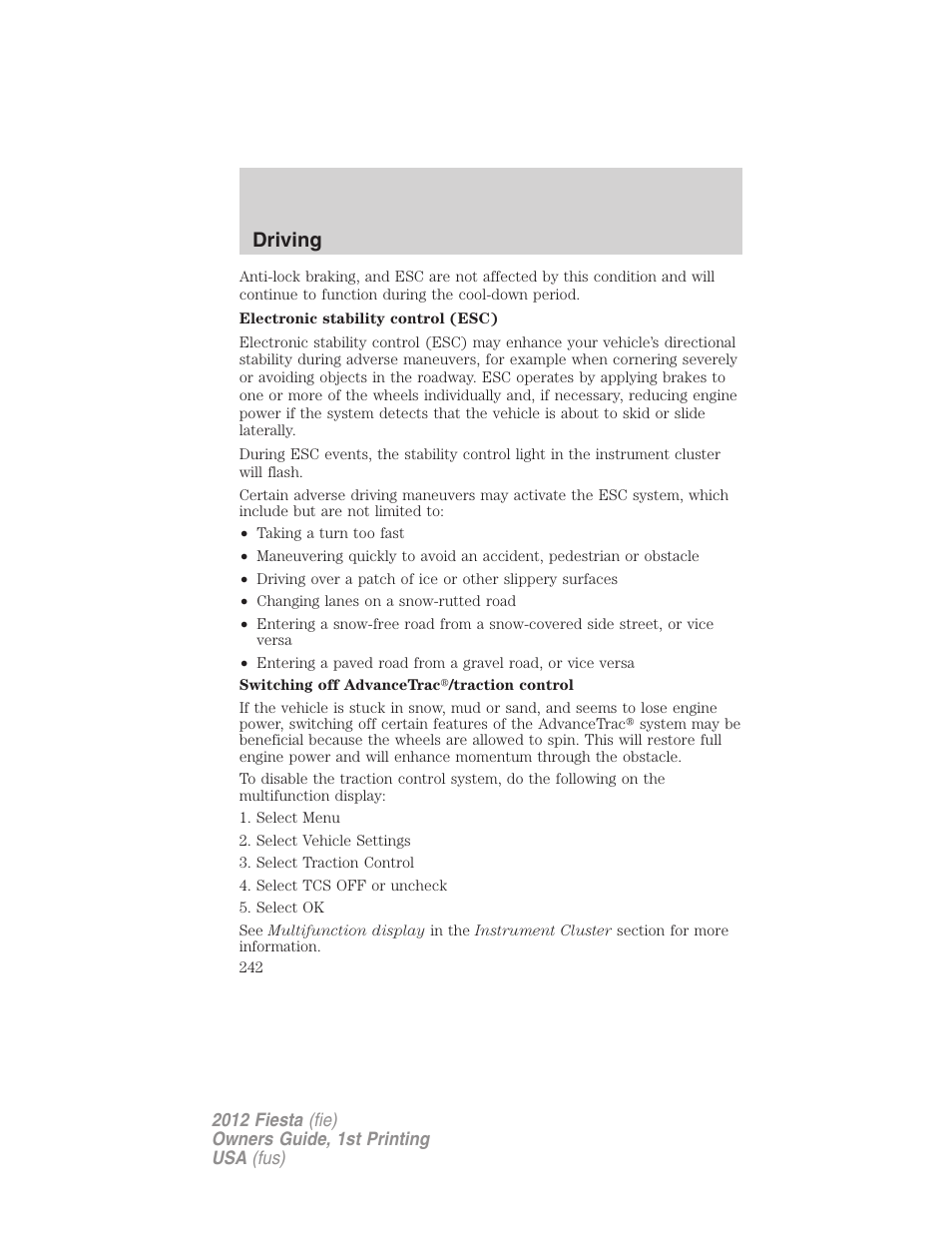 Driving | FORD 2012 Fiesta v.1 User Manual | Page 242 / 356