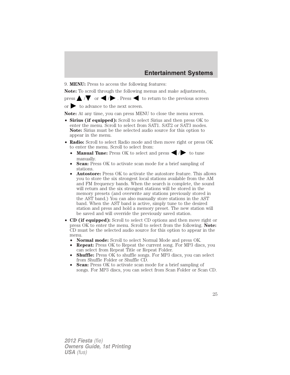 Entertainment systems | FORD 2012 Fiesta v.1 User Manual | Page 25 / 356