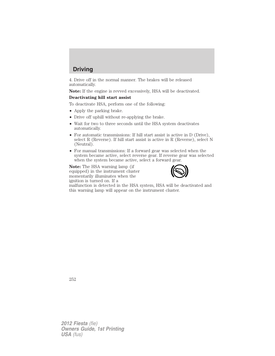 Driving | FORD 2012 Fiesta v.1 User Manual | Page 252 / 356