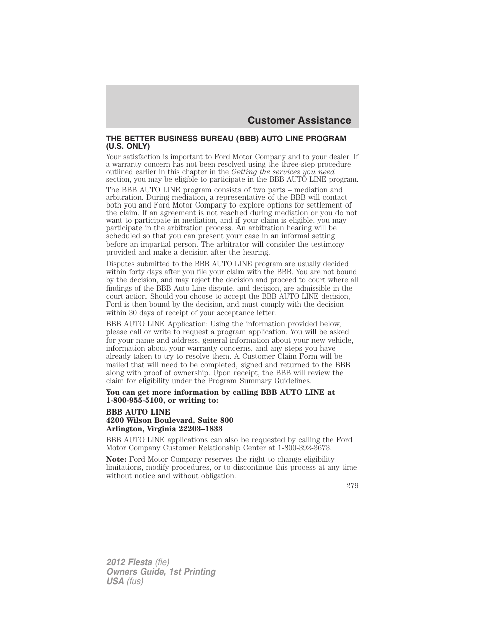 Customer assistance | FORD 2012 Fiesta v.1 User Manual | Page 279 / 356