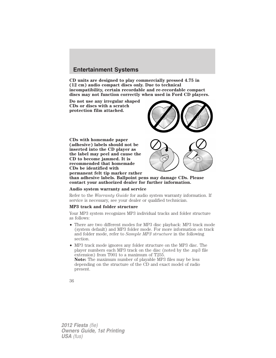 Entertainment systems | FORD 2012 Fiesta v.1 User Manual | Page 36 / 356