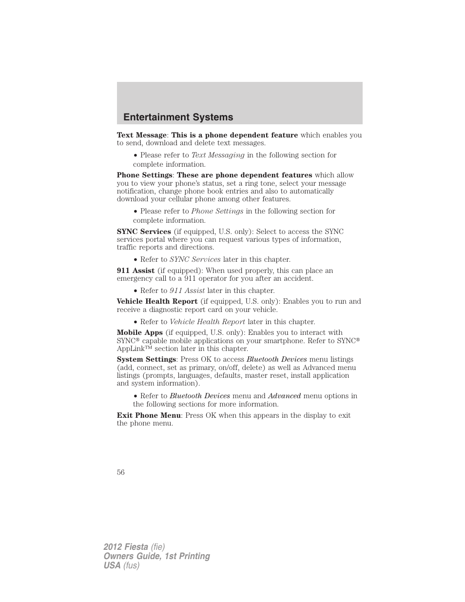 Entertainment systems | FORD 2012 Fiesta v.1 User Manual | Page 56 / 356