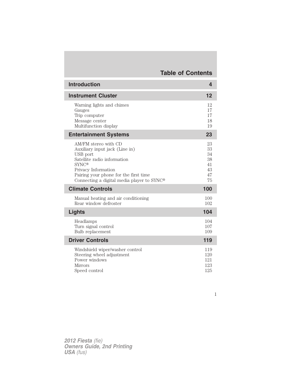 FORD 2012 Fiesta v.2 User Manual | 356 pages
