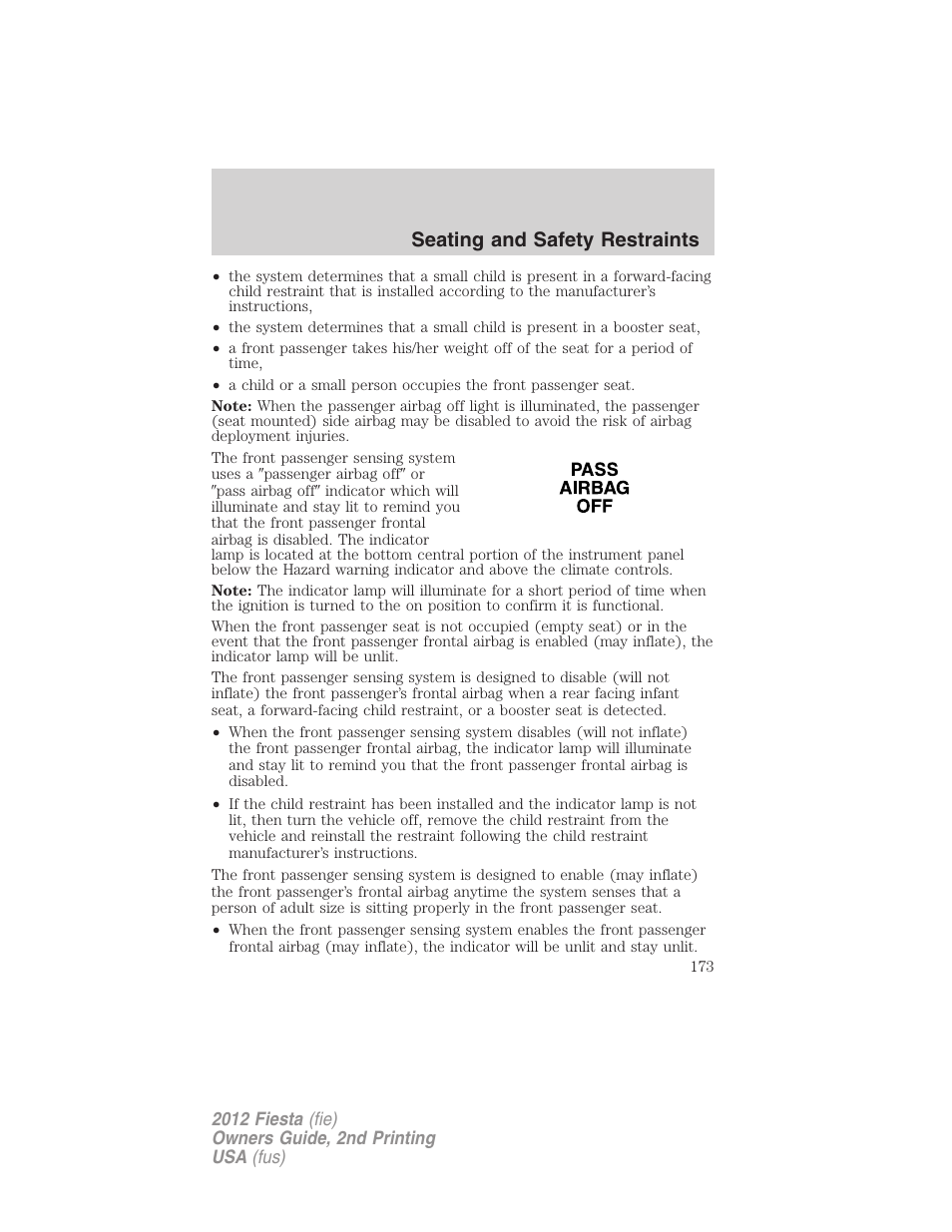 Seating and safety restraints | FORD 2012 Fiesta v.2 User Manual | Page 173 / 356