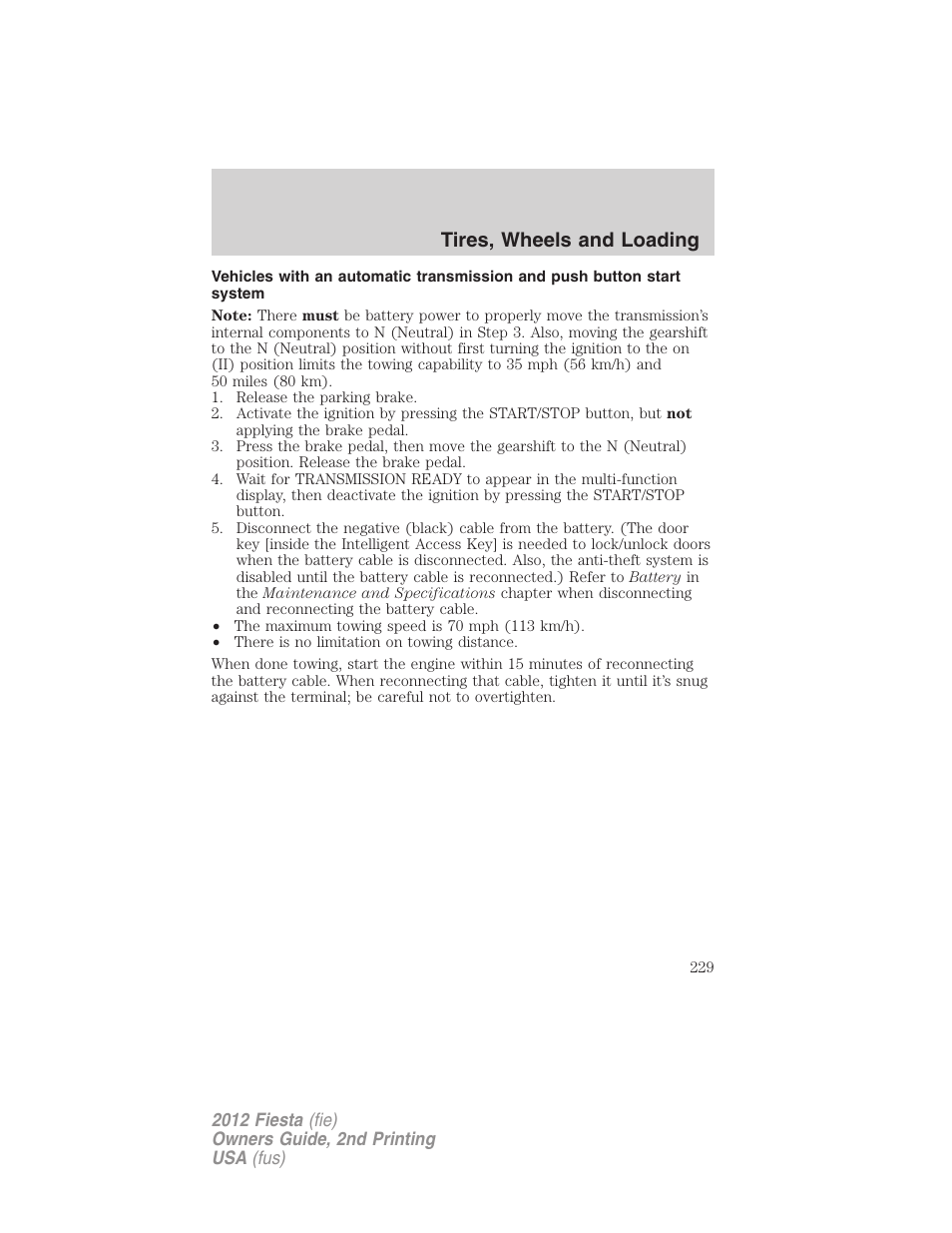 Tires, wheels and loading | FORD 2012 Fiesta v.2 User Manual | Page 229 / 356
