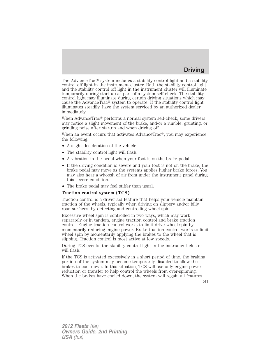 Driving | FORD 2012 Fiesta v.2 User Manual | Page 241 / 356