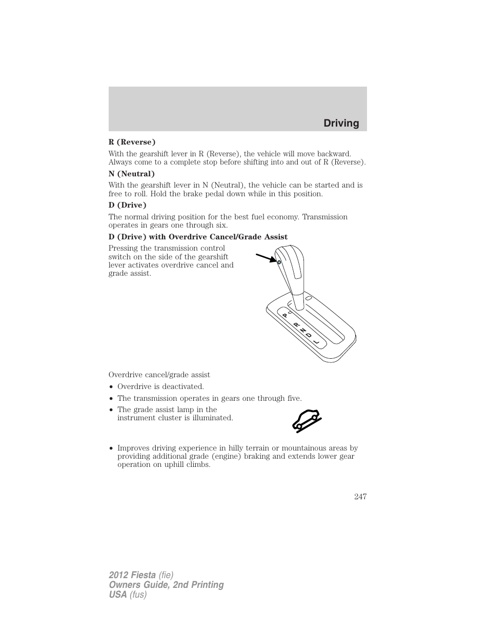 Driving | FORD 2012 Fiesta v.2 User Manual | Page 247 / 356