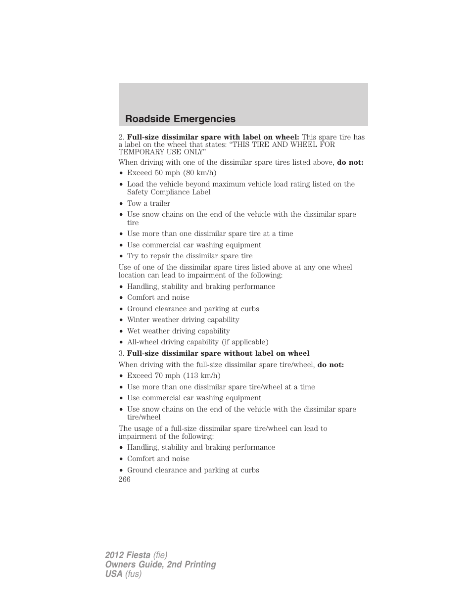 Roadside emergencies | FORD 2012 Fiesta v.2 User Manual | Page 266 / 356