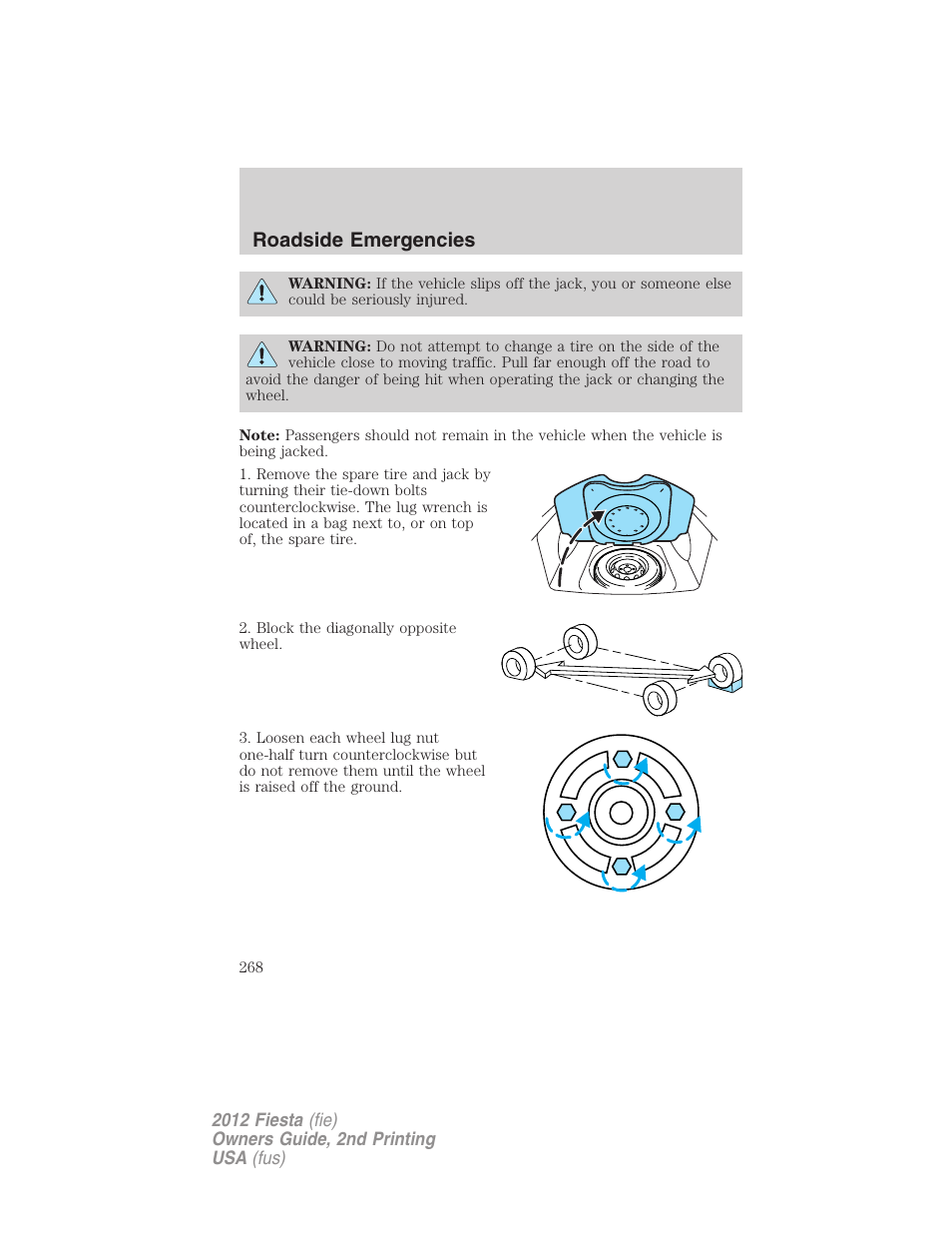 Roadside emergencies | FORD 2012 Fiesta v.2 User Manual | Page 268 / 356