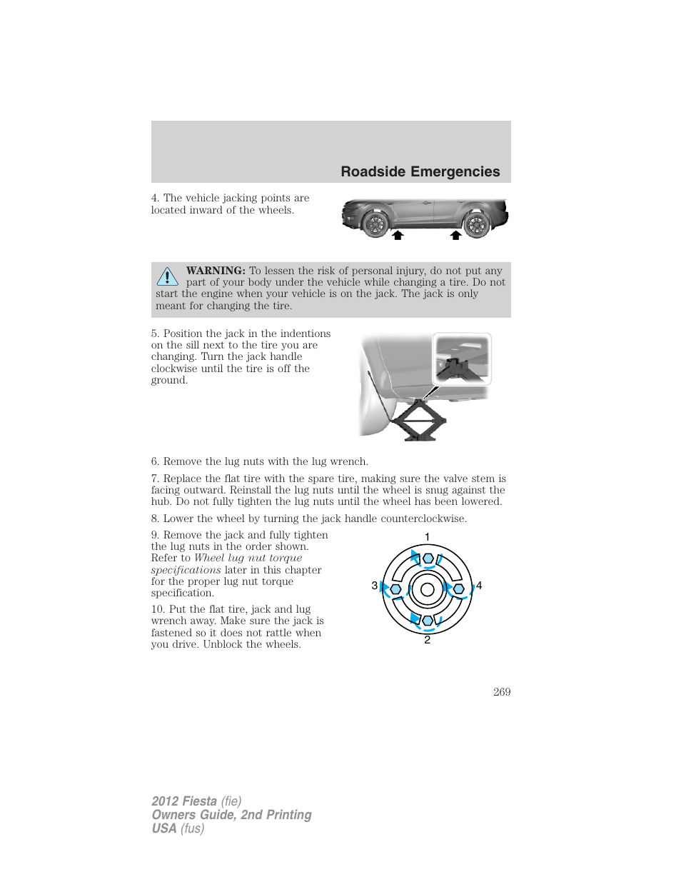 Roadside emergencies | FORD 2012 Fiesta v.2 User Manual | Page 269 / 356