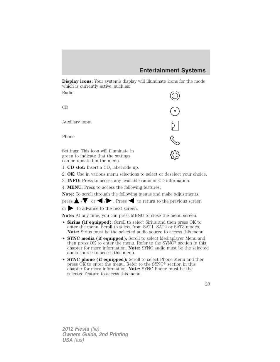 Entertainment systems | FORD 2012 Fiesta v.2 User Manual | Page 29 / 356