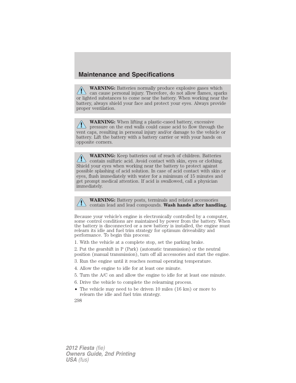 Maintenance and specifications | FORD 2012 Fiesta v.2 User Manual | Page 298 / 356