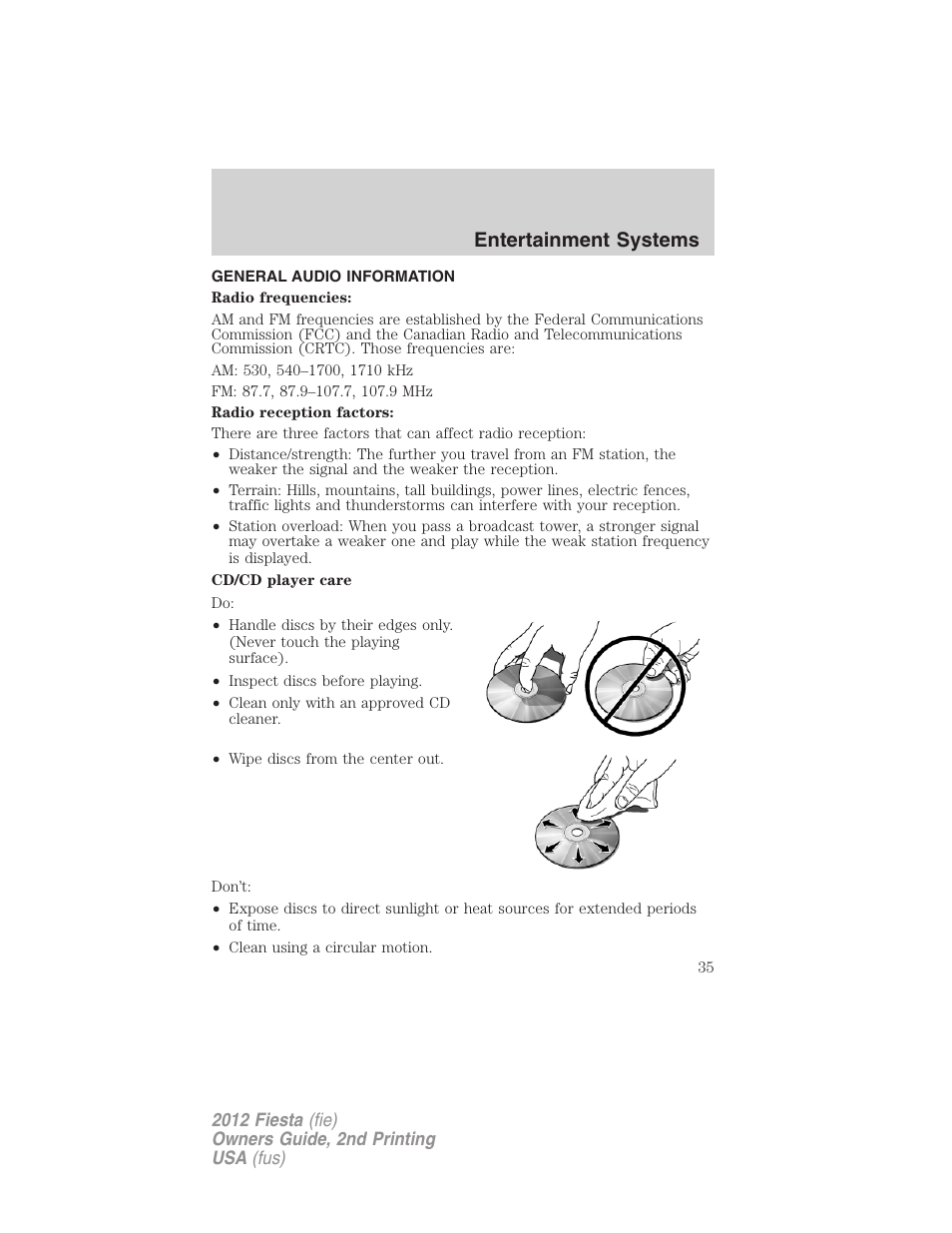 General audio information, Entertainment systems | FORD 2012 Fiesta v.2 User Manual | Page 35 / 356