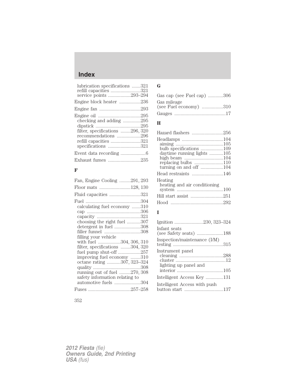 Index | FORD 2012 Fiesta v.2 User Manual | Page 352 / 356