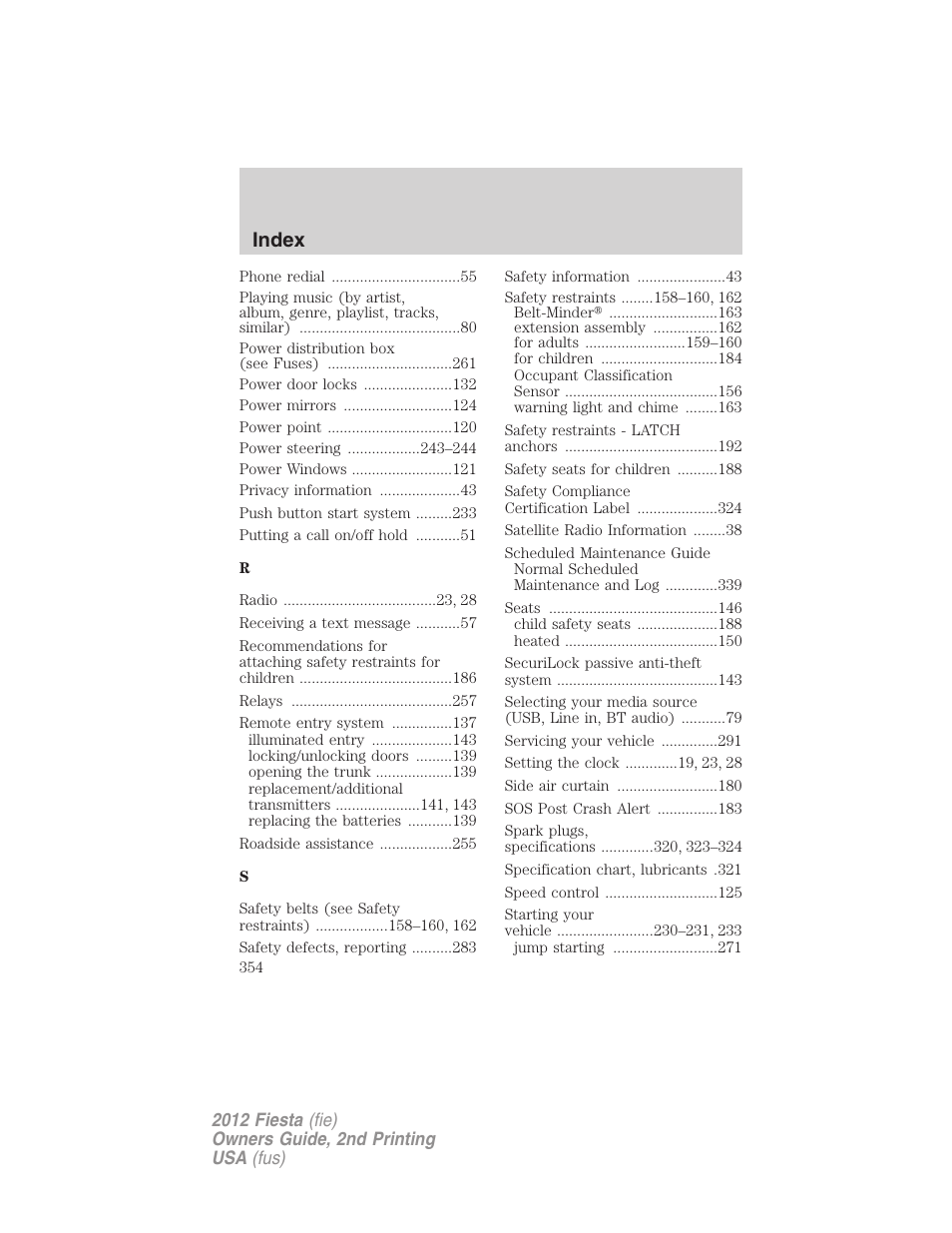 Index | FORD 2012 Fiesta v.2 User Manual | Page 354 / 356
