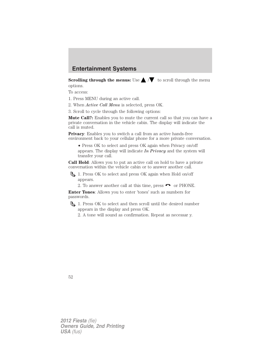 Entertainment systems | FORD 2012 Fiesta v.2 User Manual | Page 52 / 356