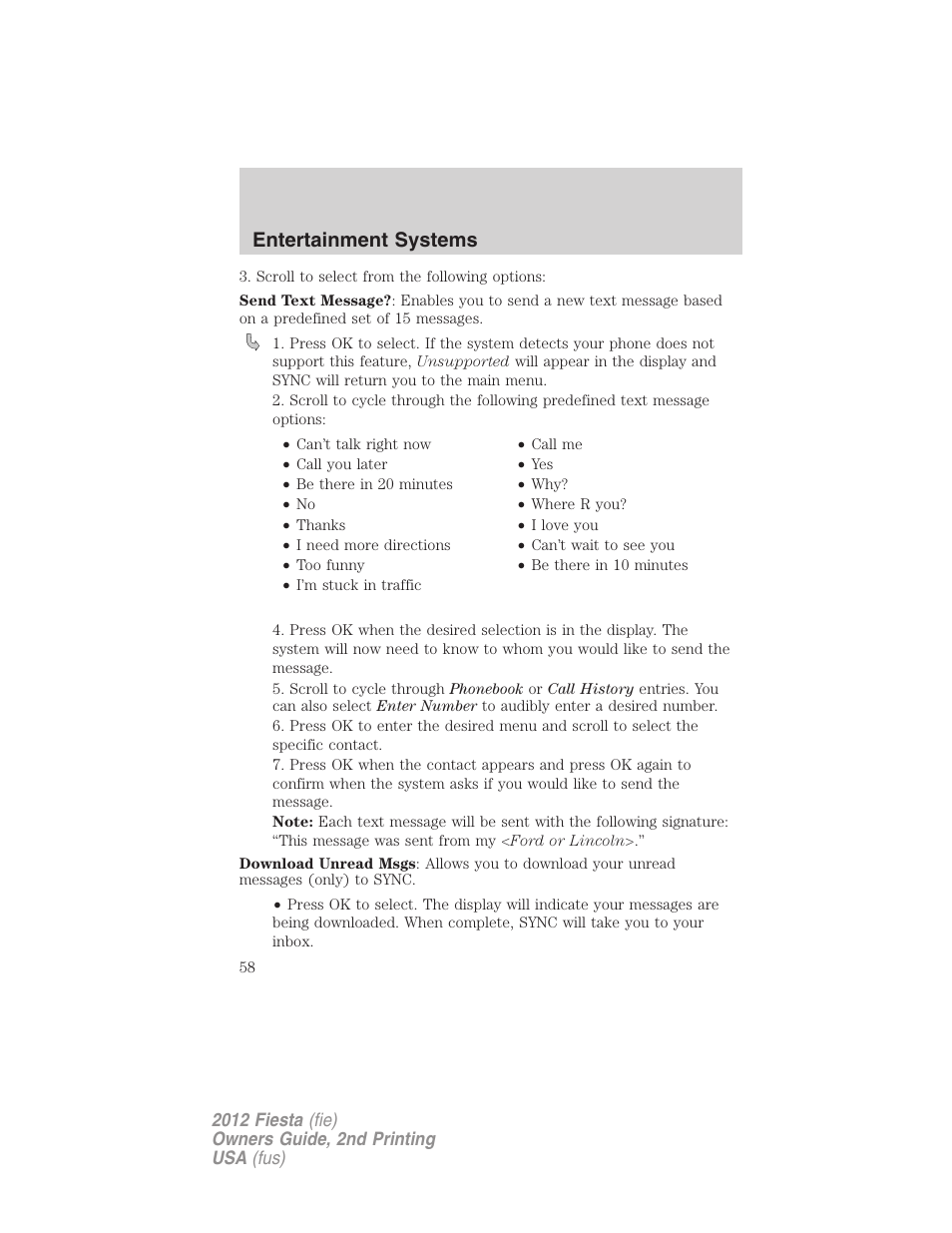 Entertainment systems | FORD 2012 Fiesta v.2 User Manual | Page 58 / 356