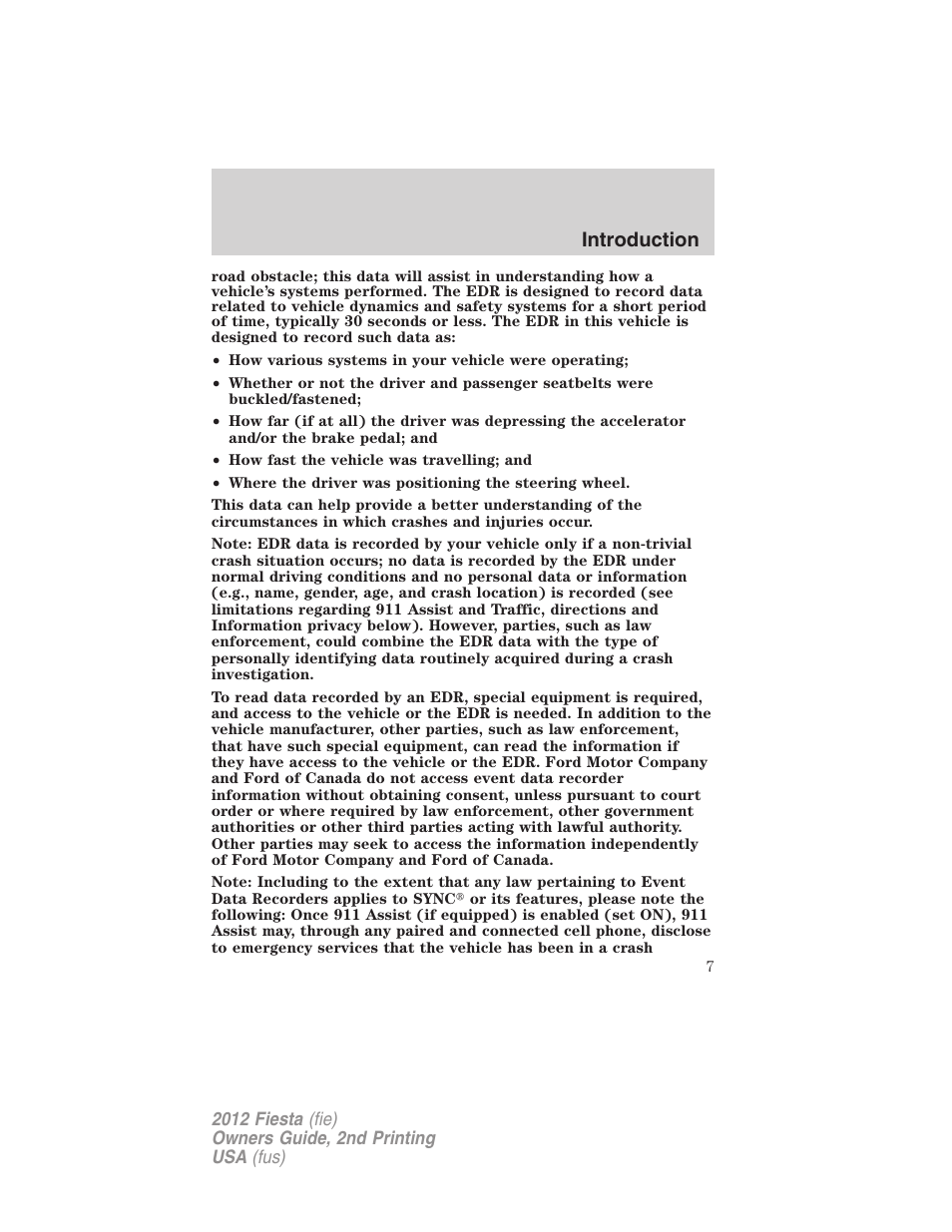 Introduction | FORD 2012 Fiesta v.2 User Manual | Page 7 / 356