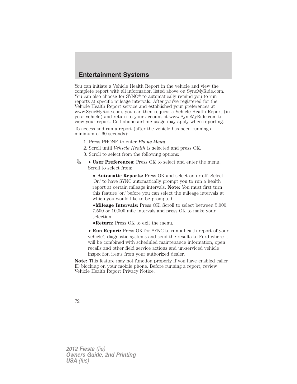 Entertainment systems | FORD 2012 Fiesta v.2 User Manual | Page 72 / 356