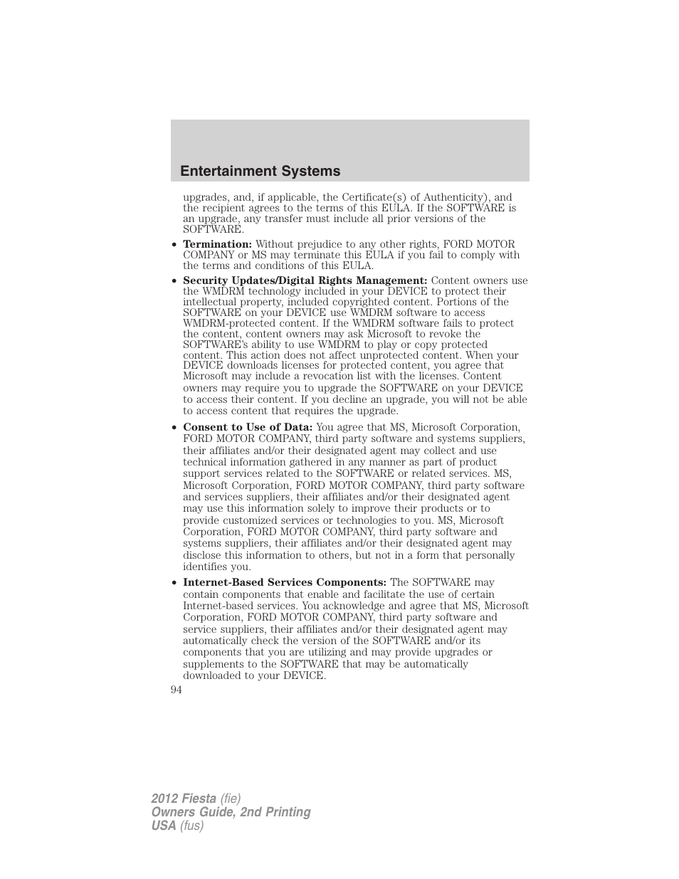 Entertainment systems | FORD 2012 Fiesta v.2 User Manual | Page 94 / 356