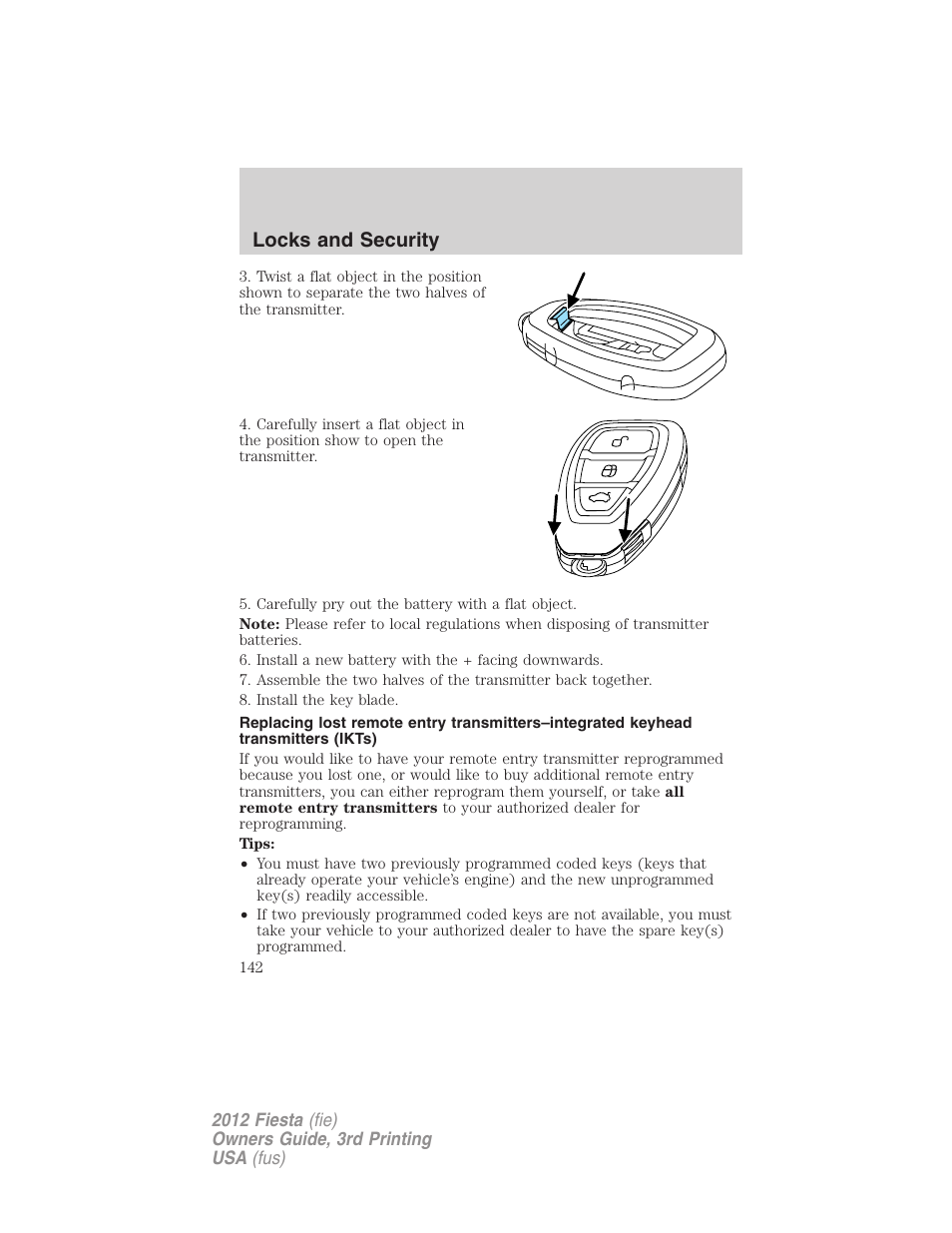 Locks and security | FORD 2012 Fiesta v.3 User Manual | Page 142 / 360