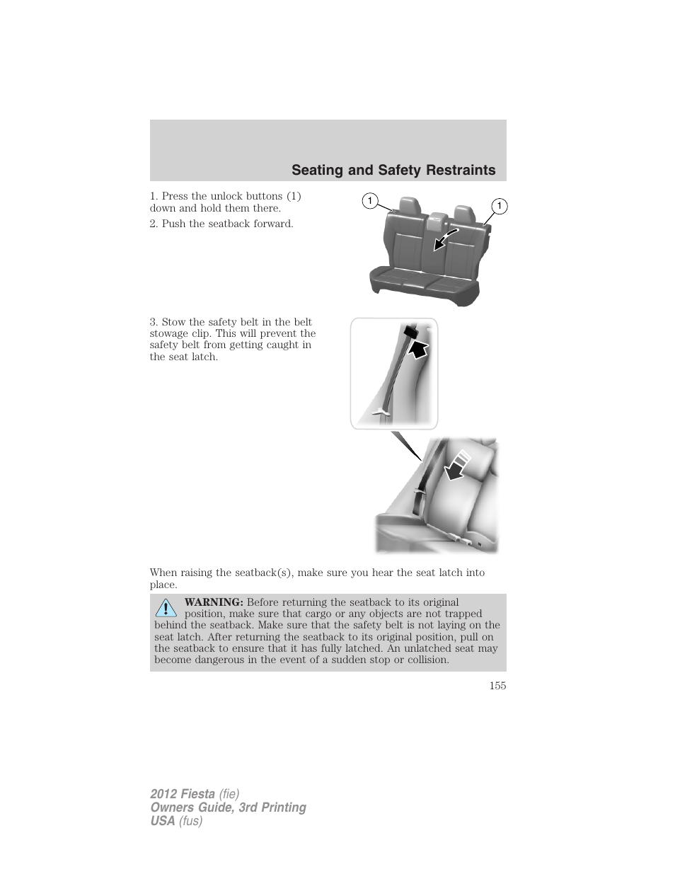 Seating and safety restraints | FORD 2012 Fiesta v.3 User Manual | Page 155 / 360