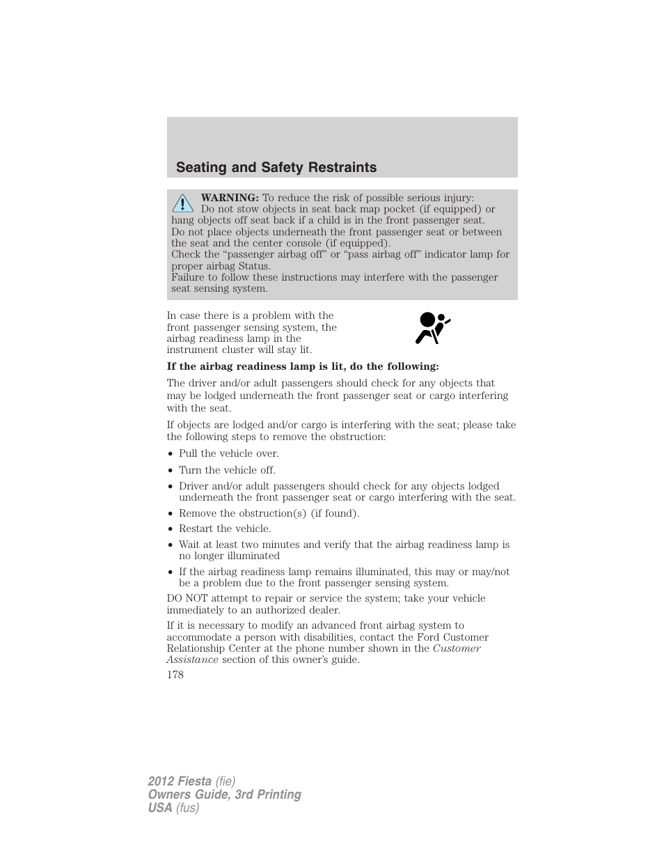 Seating and safety restraints | FORD 2012 Fiesta v.3 User Manual | Page 178 / 360