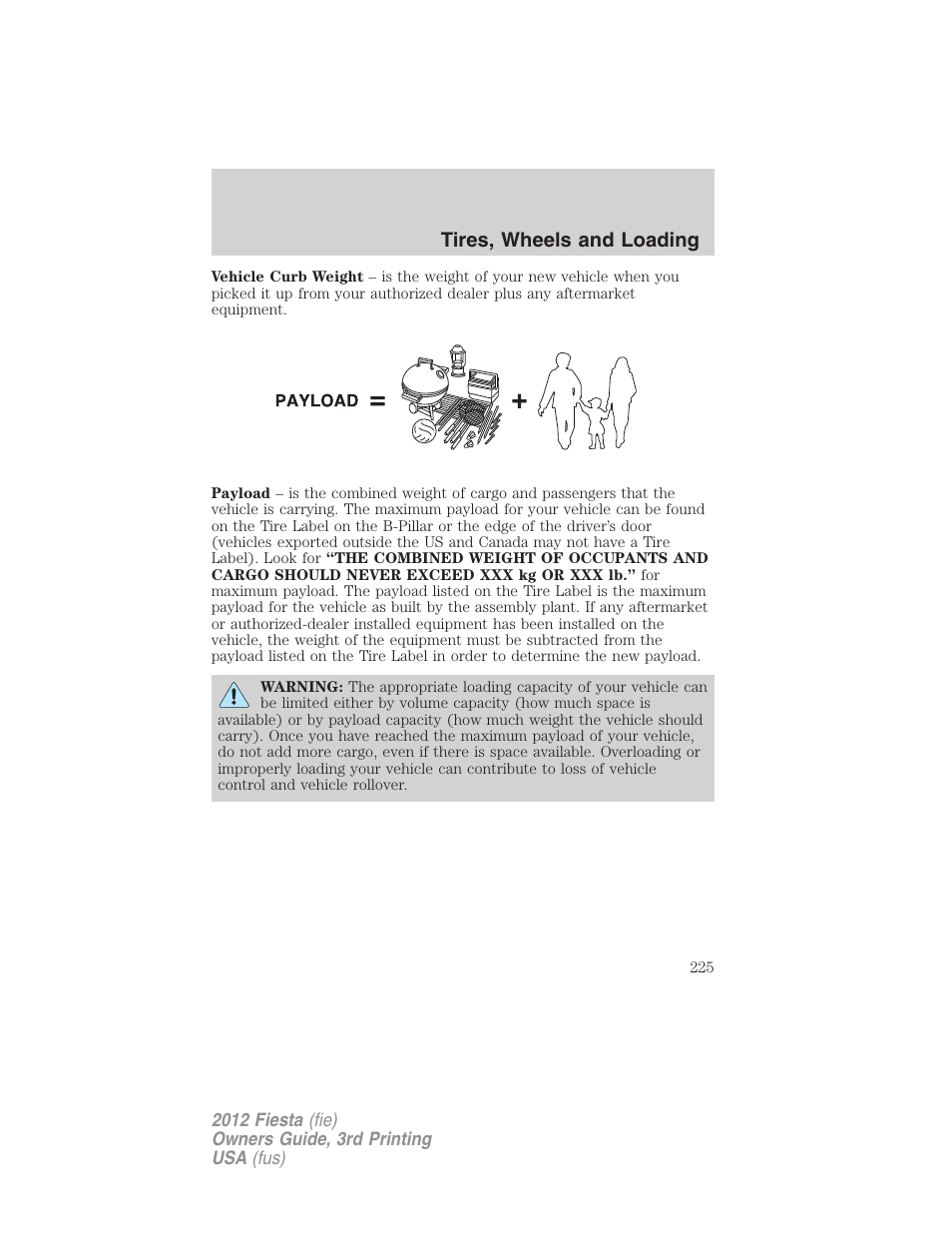 Tires, wheels and loading | FORD 2012 Fiesta v.3 User Manual | Page 225 / 360