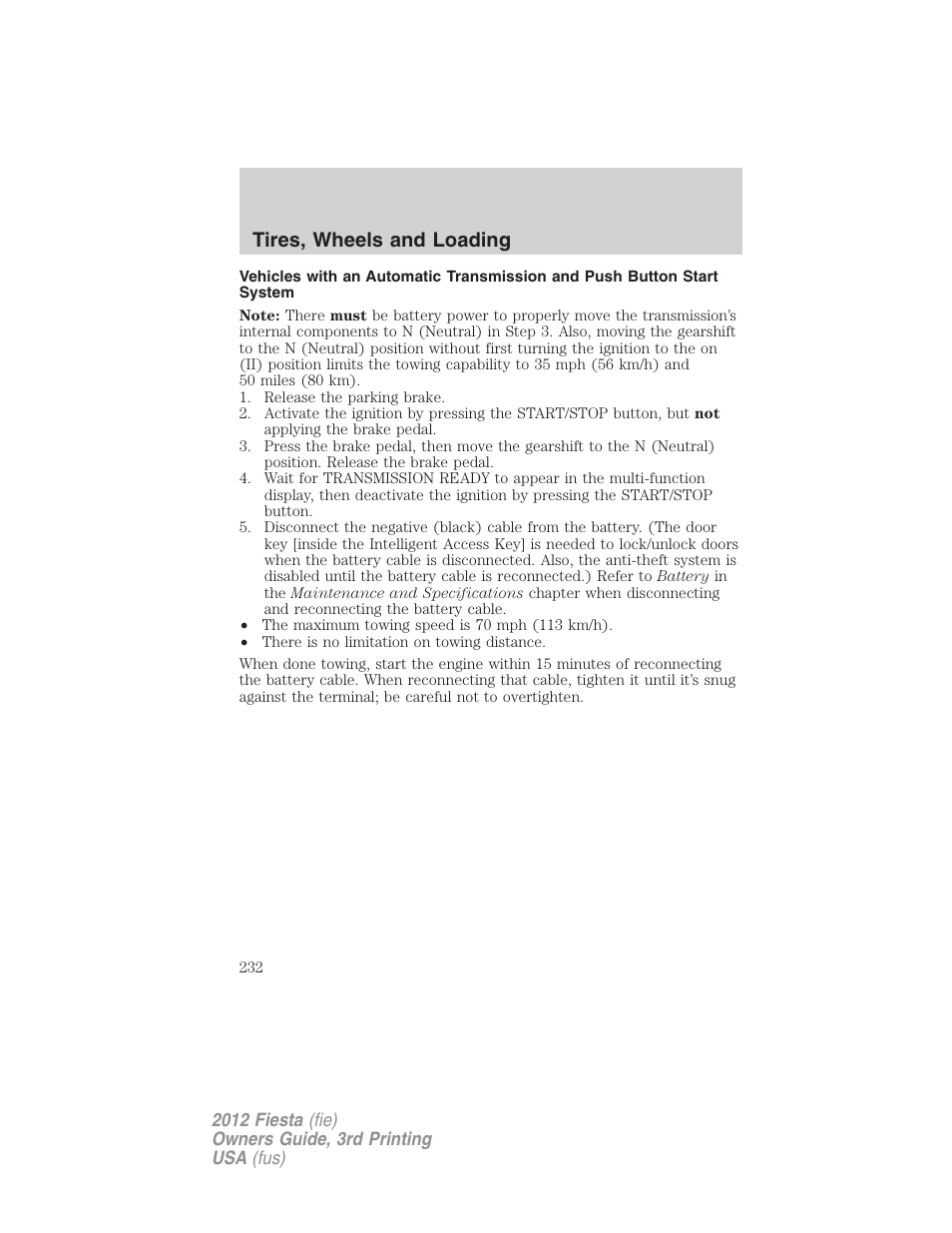 Tires, wheels and loading | FORD 2012 Fiesta v.3 User Manual | Page 232 / 360