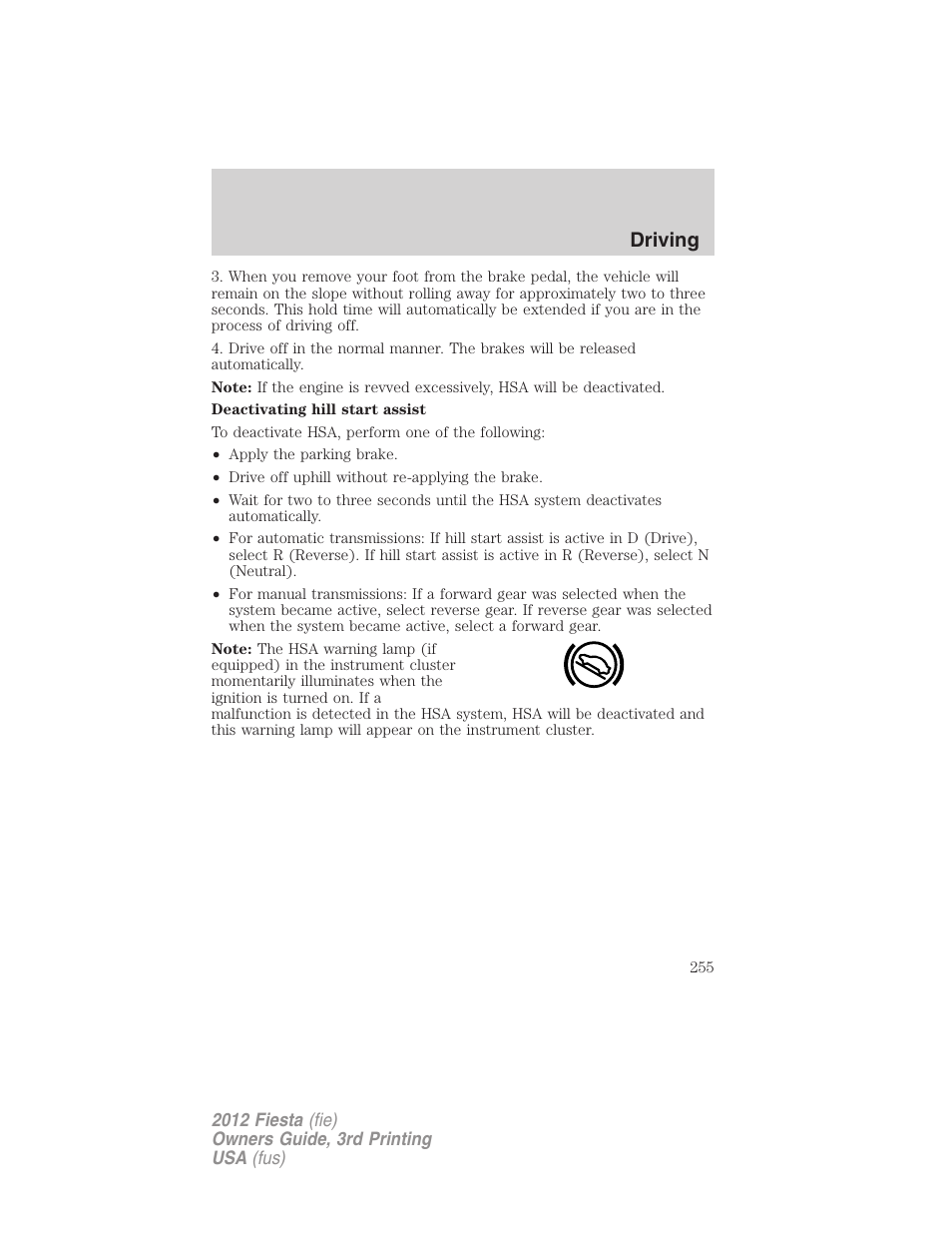 Driving | FORD 2012 Fiesta v.3 User Manual | Page 255 / 360