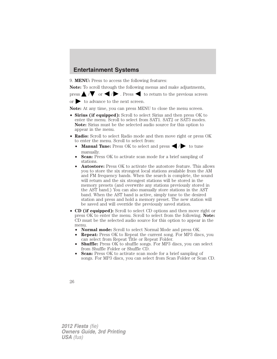 Entertainment systems | FORD 2012 Fiesta v.3 User Manual | Page 26 / 360