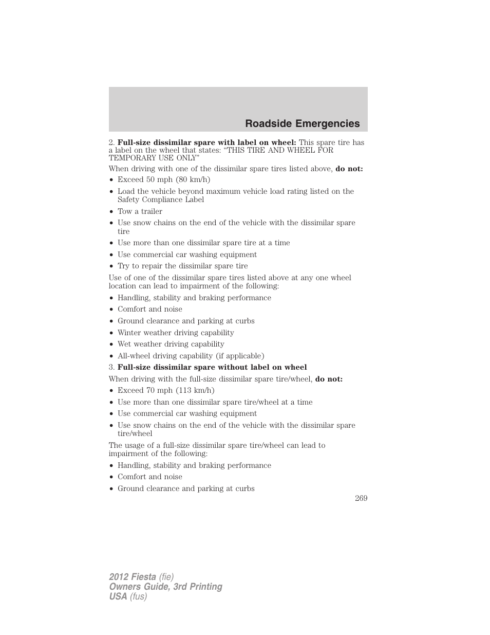 Roadside emergencies | FORD 2012 Fiesta v.3 User Manual | Page 269 / 360