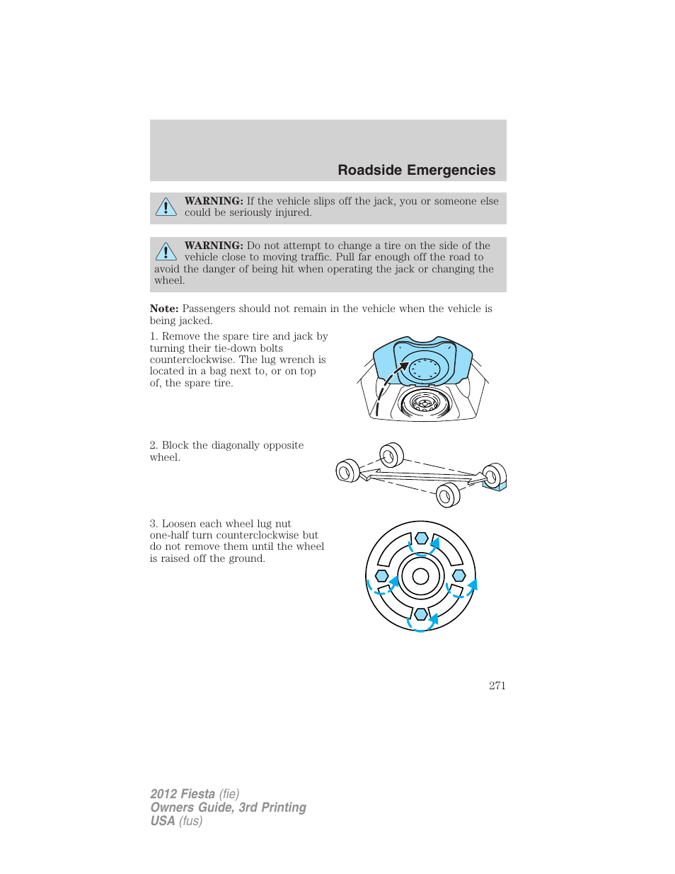 Roadside emergencies | FORD 2012 Fiesta v.3 User Manual | Page 271 / 360