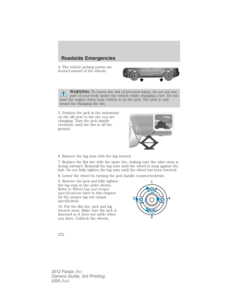 Roadside emergencies | FORD 2012 Fiesta v.3 User Manual | Page 272 / 360