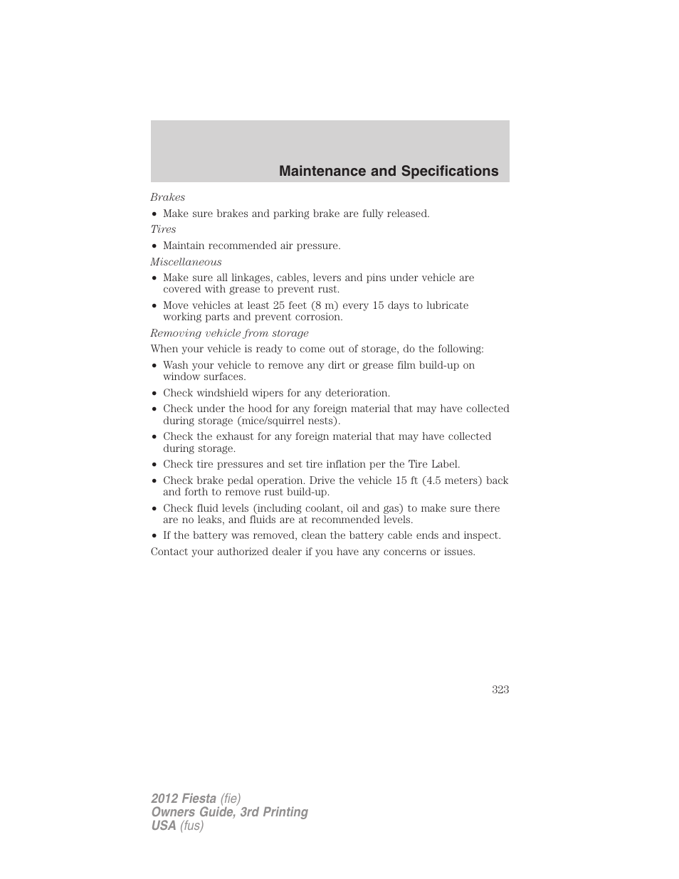 Maintenance and specifications | FORD 2012 Fiesta v.3 User Manual | Page 323 / 360