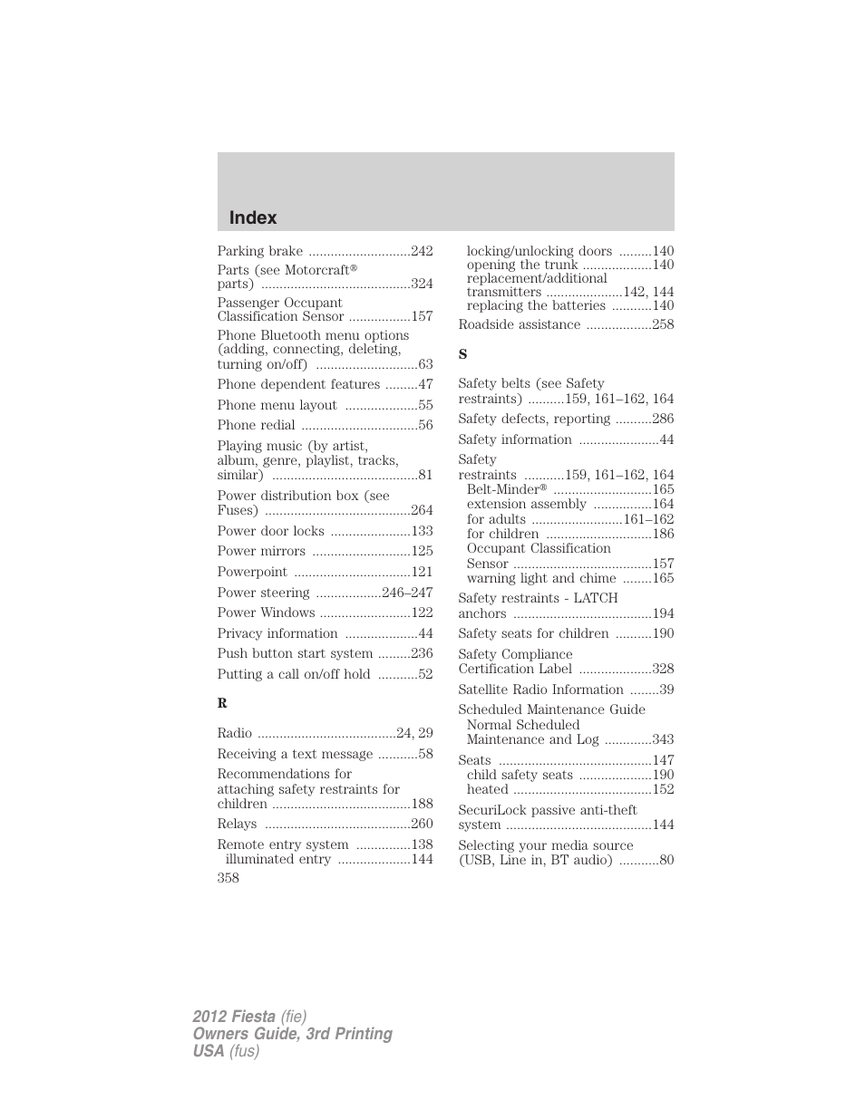 Index | FORD 2012 Fiesta v.3 User Manual | Page 358 / 360