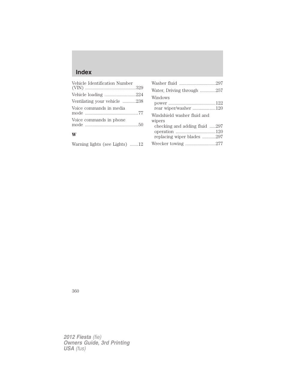 Index | FORD 2012 Fiesta v.3 User Manual | Page 360 / 360