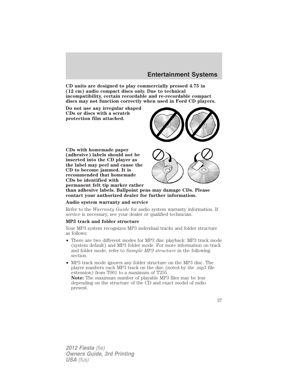 Entertainment systems | FORD 2012 Fiesta v.3 User Manual | Page 37 / 360