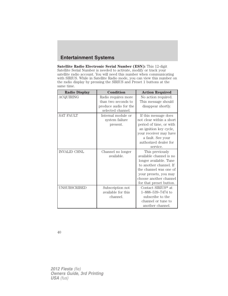 Entertainment systems | FORD 2012 Fiesta v.3 User Manual | Page 40 / 360