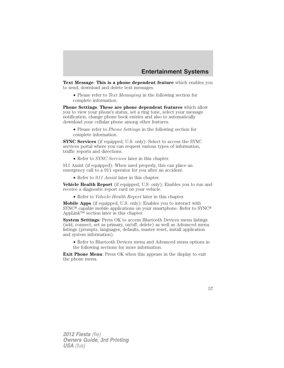 Entertainment systems | FORD 2012 Fiesta v.3 User Manual | Page 57 / 360