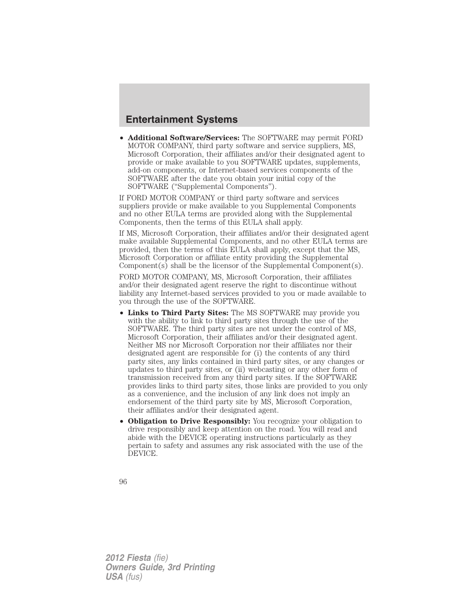 Entertainment systems | FORD 2012 Fiesta v.3 User Manual | Page 96 / 360