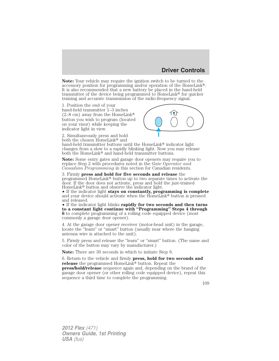 Driver controls | FORD 2012 Flex v.1 User Manual | Page 109 / 405