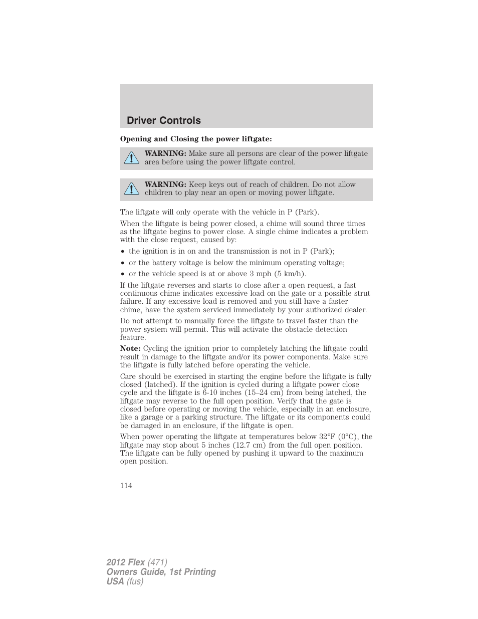 Driver controls | FORD 2012 Flex v.1 User Manual | Page 114 / 405