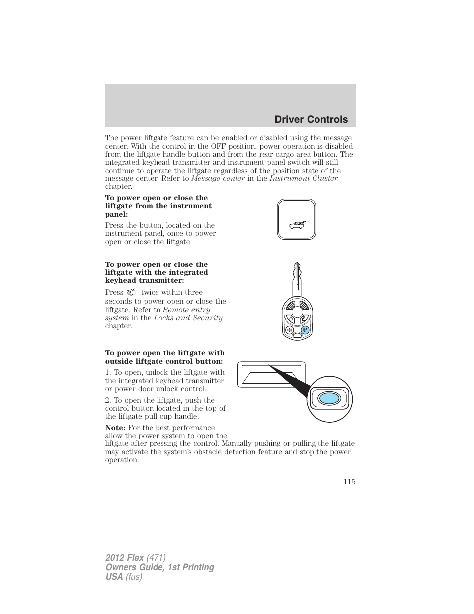 Driver controls | FORD 2012 Flex v.1 User Manual | Page 115 / 405