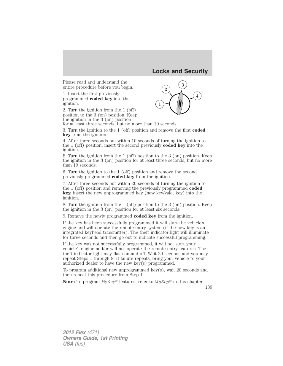 Locks and security | FORD 2012 Flex v.1 User Manual | Page 139 / 405